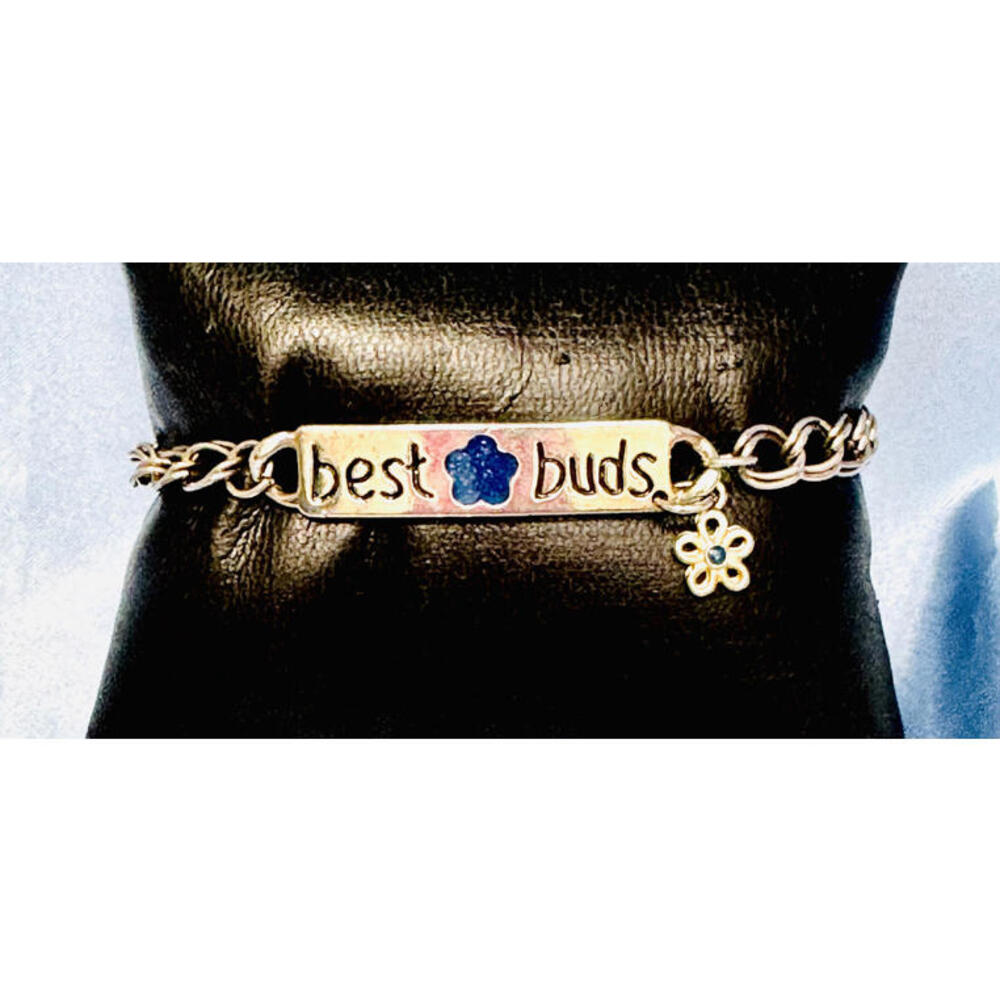 Silver Tone Double Rolo and ID Bar "Best Buds"  Bracelet